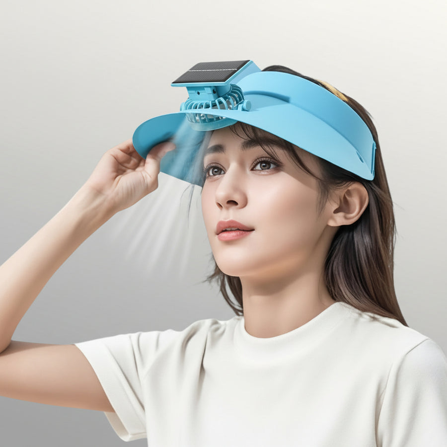 Outdoor Visor Hat with Solar Fan Solar Powered USB Charging